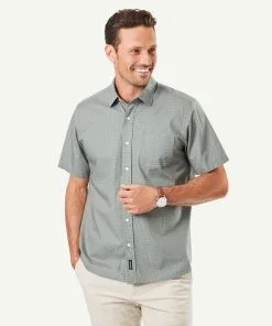 Gazman Casual Geo Print Short Sleeve Shirt - Olive