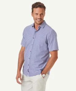 Gazman Seersucker Stripe Short Sleeve Shirt - Denim