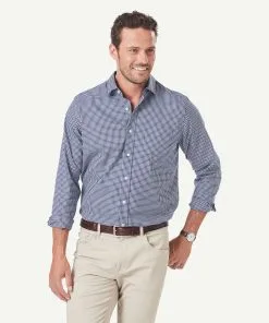 Gazman Easy Care Oxford Check Long Sleeve Shirt - Navy