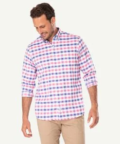 Gazman Easy Care Dobby Check Long Sleeve Shirt - Watermelon