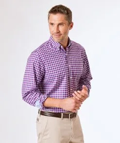 Gazman Easy Care Herringbone Check Shirt - Grape