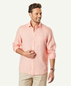 Gazman Linen Plain Long Sleeve Shirt - Guava