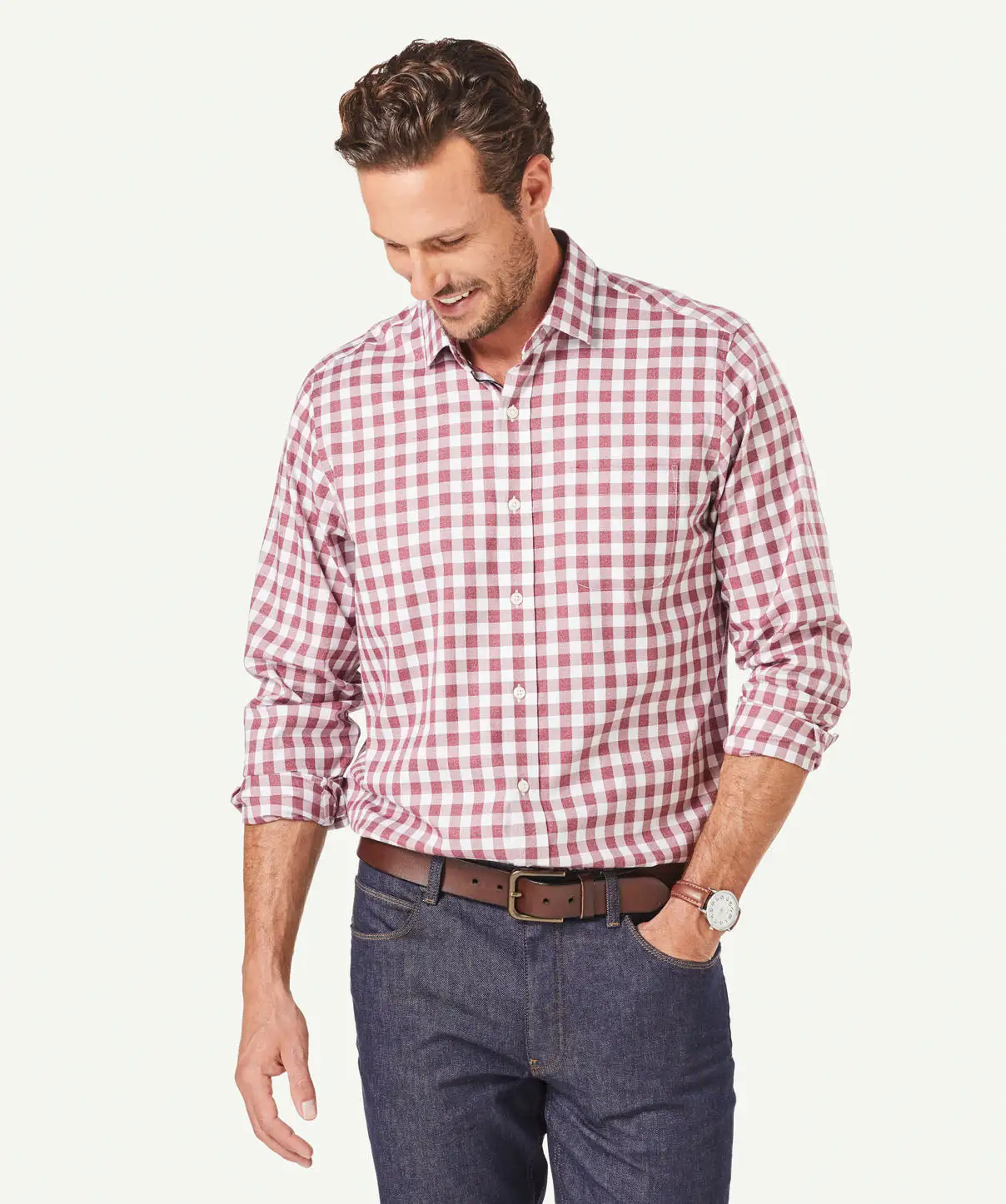 Gazman Easy Care Twill Box Check Long Sleeve Shirt - Wine 3 Gazman Easy Care Twill Box Check Long Sleeve Shirt - Wine