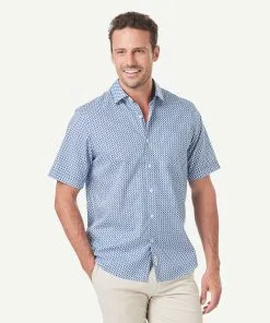 Gazman Smart Circle Geo Print Short Sleeve Shirt - Blue