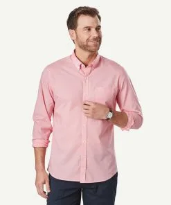 Gazman Tailored Featherweight Gingham Long Sleeve Shirt - Flamingo