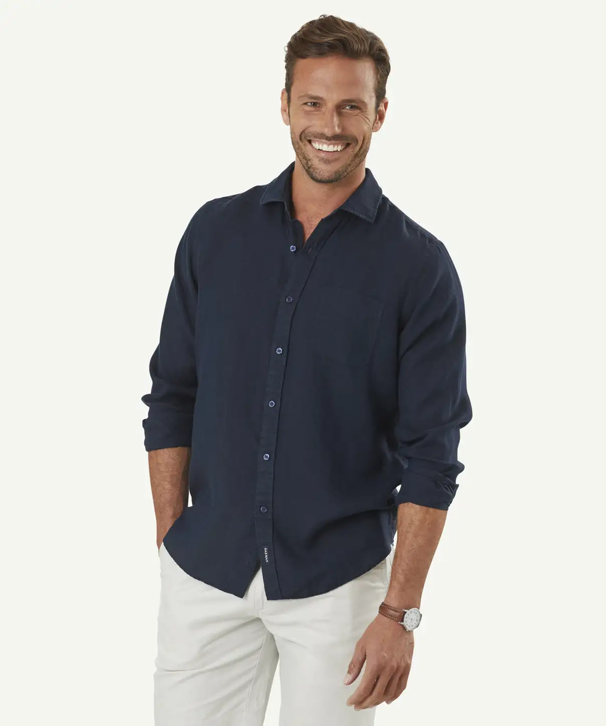 Gazman Pure Linen Plain Long Sleeve Shirt - Dark Navy 3 Gazman Pure Linen Plain Long Sleeve Shirt - Dark Navy