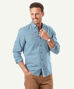 Gazman Tailored Oxford Check Long Sleeve Shirt - Green