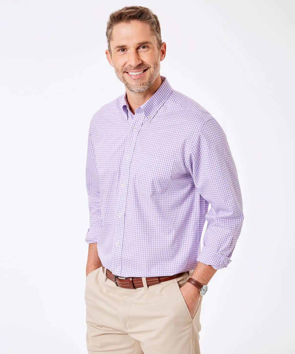 Gazman Easy Care Stretch Gingham Shirt - Lilac 3 Gazman Easy Care Stretch Gingham Shirt - Lilac