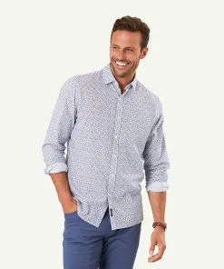 Gazman Cotton Linen Floral Printed Long Sleeve Shirt - Navy