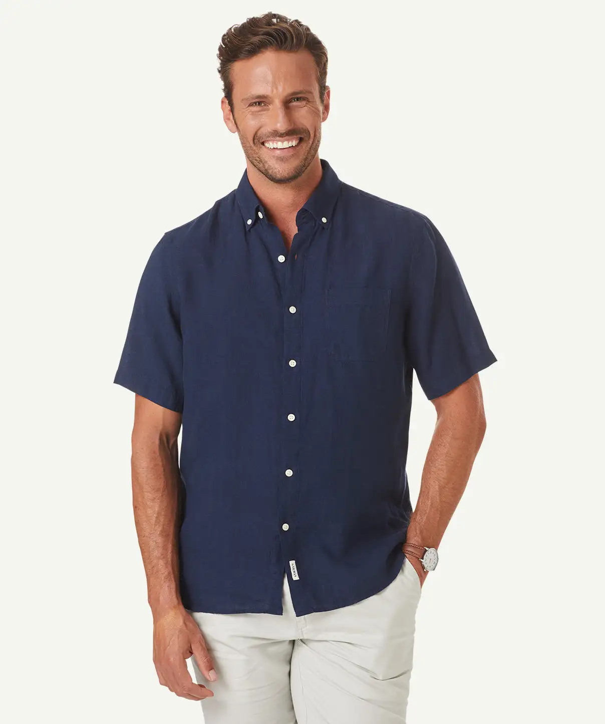 Gazman Linen Plain Short Sleeve Shirt - Navy 3 Gazman Linen Plain Short Sleeve Shirt - Navy