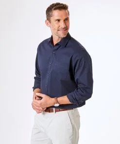 Gazman Easy Care Plain Twill Shirt - Navy