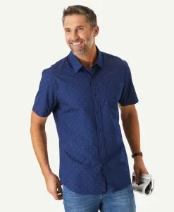 Gazman Tailored Fit Anchor Print Short Sleeve Shirt - Navy