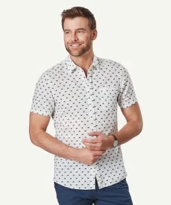 Gazman Tailored Linen Blend Crab Short Sleeve Shirt - White
