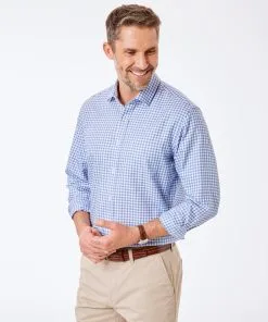 Gazman Easy Care Dobby Check Shirt - Blue