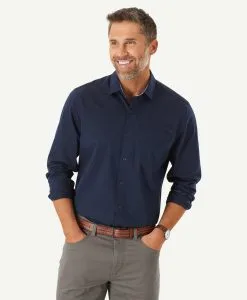 Gazman Easy Care Plain Twill Shirt - Navy