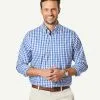 Gazman Non-Iron Oxford Check Long Sleeve Shirt - Navy