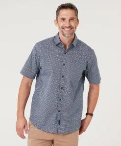 Gazman Flower Tile Print Short Sleeve Shirt - Blue