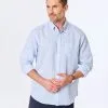 Gazman Linen Cotton Leaf Print Shirt - Sky Blue