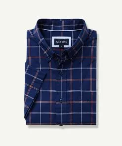 Gazman Casual Madras Check Short Sleeve Shirt - Navy -Cheap Gazman Store 2 46391