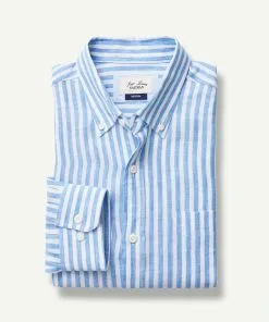 Gazman French Linen Stripe Long Sleeve Shirt - Blue -Cheap Gazman Store 2 47028