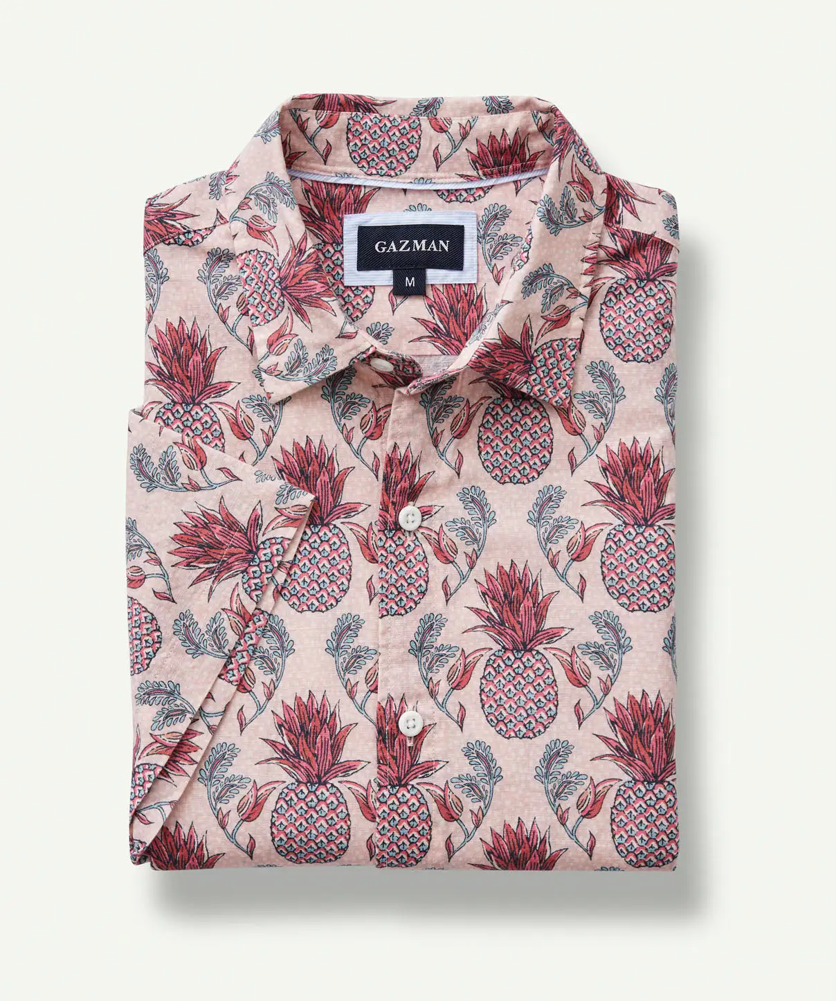 Gazman Linen Blend Pineapple Print Short Sleeve Shirt - Pink 4 Gazman Linen Blend Pineapple Print Short Sleeve Shirt - Pink - Image 2