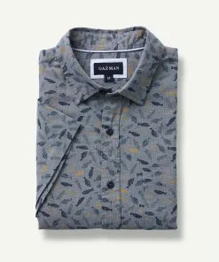 Gazman Linen Blend Fish Print Short Sleeve Shirt - Chambray -Cheap Gazman Store 2 47441