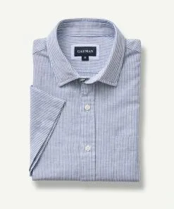 Gazman Linen Blend Fine Stripe Short Sleeve Shirt - Navy -Cheap Gazman Store 2 47471