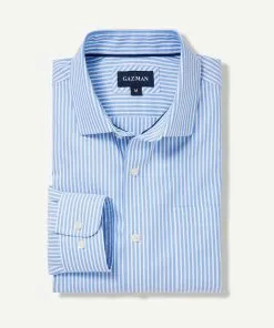 Gazman Non-Iron Twill Stripe Long Sleeve Shirt - Blue -Cheap Gazman Store 2 48520