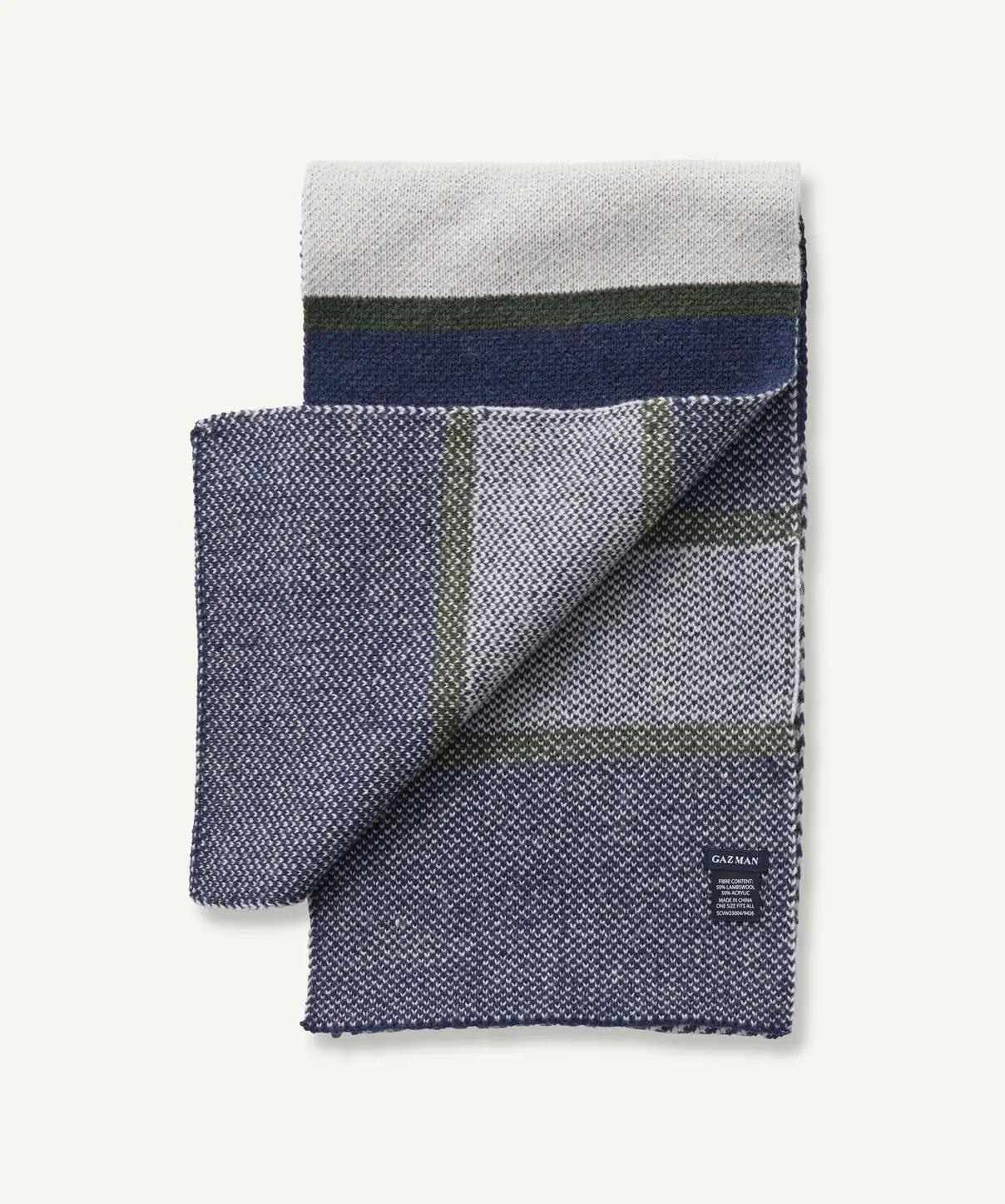 Gazman Block Stripe Wool Blend Scarf - Navy 4 Gazman Block Stripe Wool Blend Scarf - Navy - Image 2