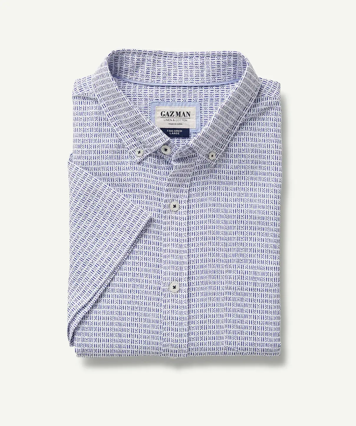 Gazman Tailored Fit Linen Blend Print Short Sleeve Shirt - Navy 4 Gazman Tailored Fit Linen Blend Print Short Sleeve Shirt - Navy - Image 2