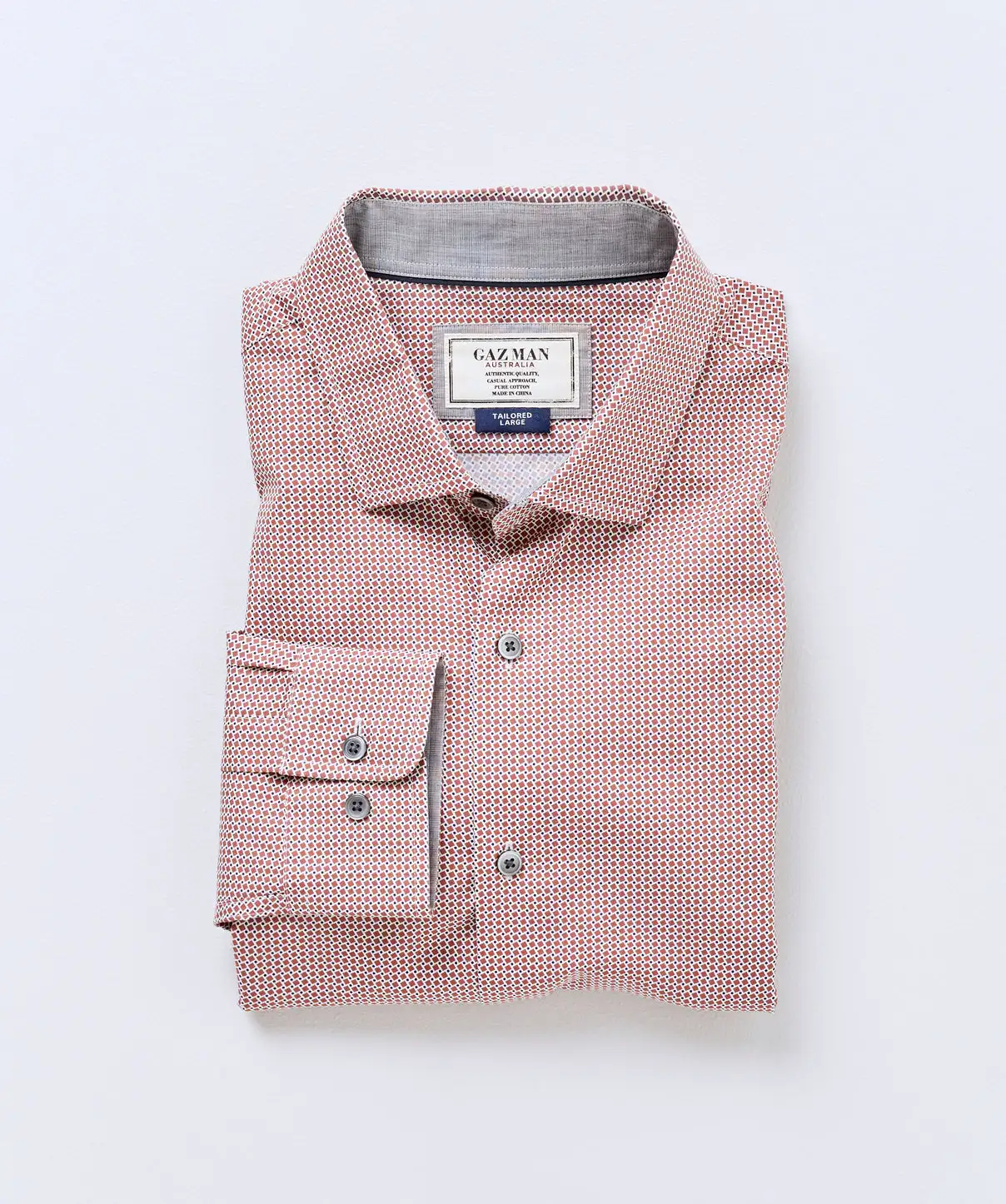 Gazman Tailored Fit Smart Square Print Shirt - Brick 4 Gazman Tailored Fit Smart Square Print Shirt - Brick - Image 2