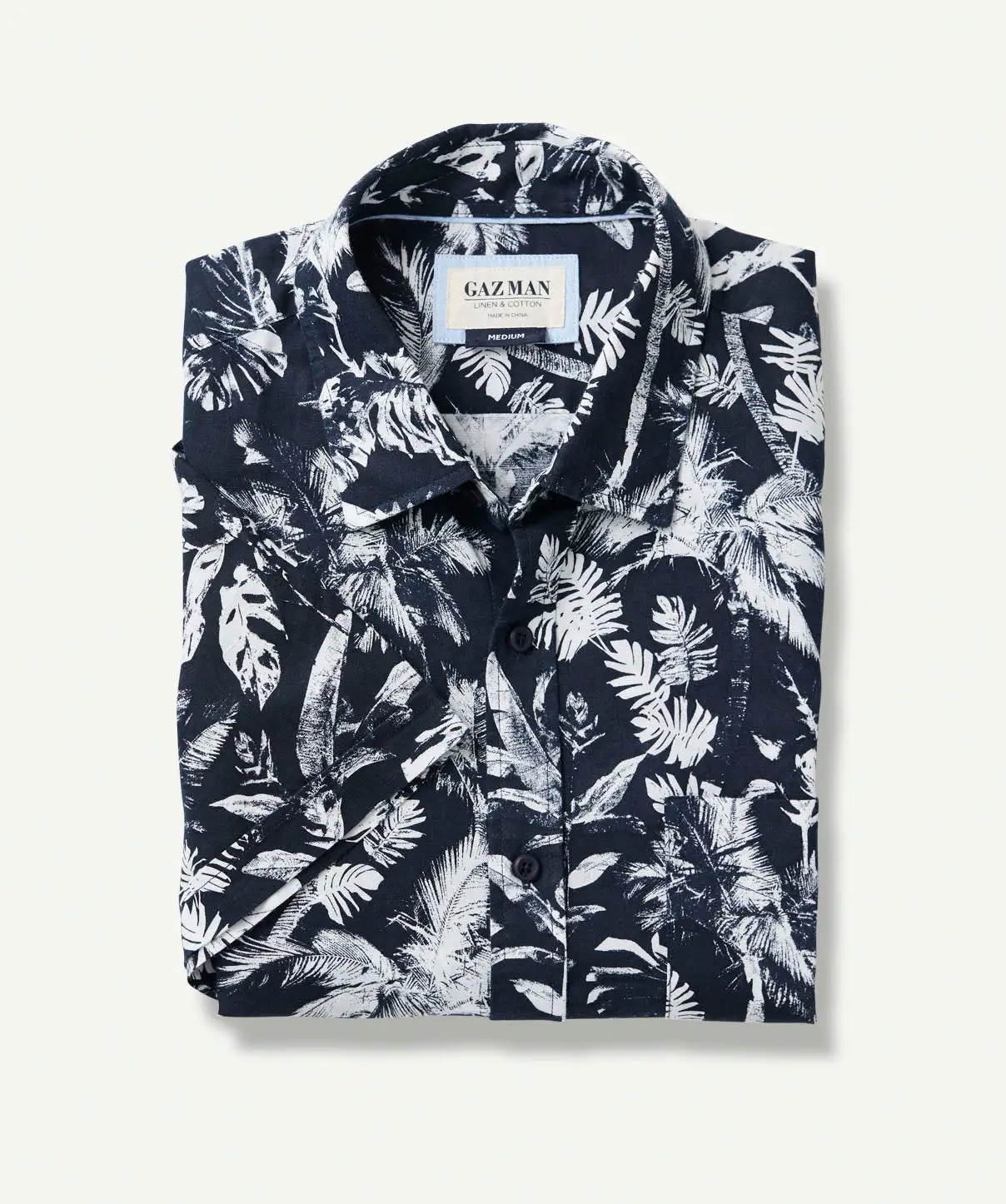 Gazman Linen Blend Palm Printed Short Sleeve Shirt - Navy 4 Gazman Linen Blend Palm Printed Short Sleeve Shirt - Navy - Image 2
