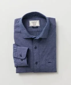 Gazman Brushed Jaspe Plain Shirt - Navy