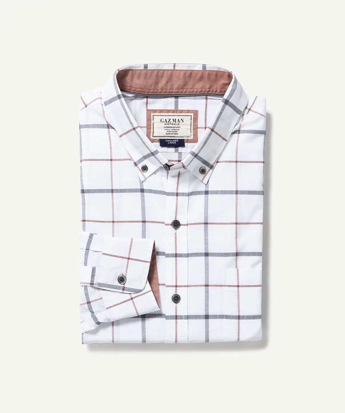 Gazman Tailored Fit Casual Check Long Sleeve Shirt - White 4 Gazman Tailored Fit Casual Check Long Sleeve Shirt - White - Image 2