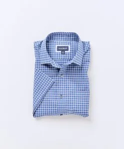 Gazman Easy Care Oxford Check Short Sleeve Shirt - Denim