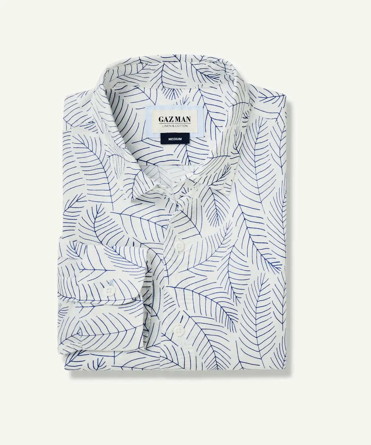 Gazman Linen Blend Fern Print Long Sleeve Shirt - White 4 Gazman Linen Blend Fern Print Long Sleeve Shirt - White - Image 2