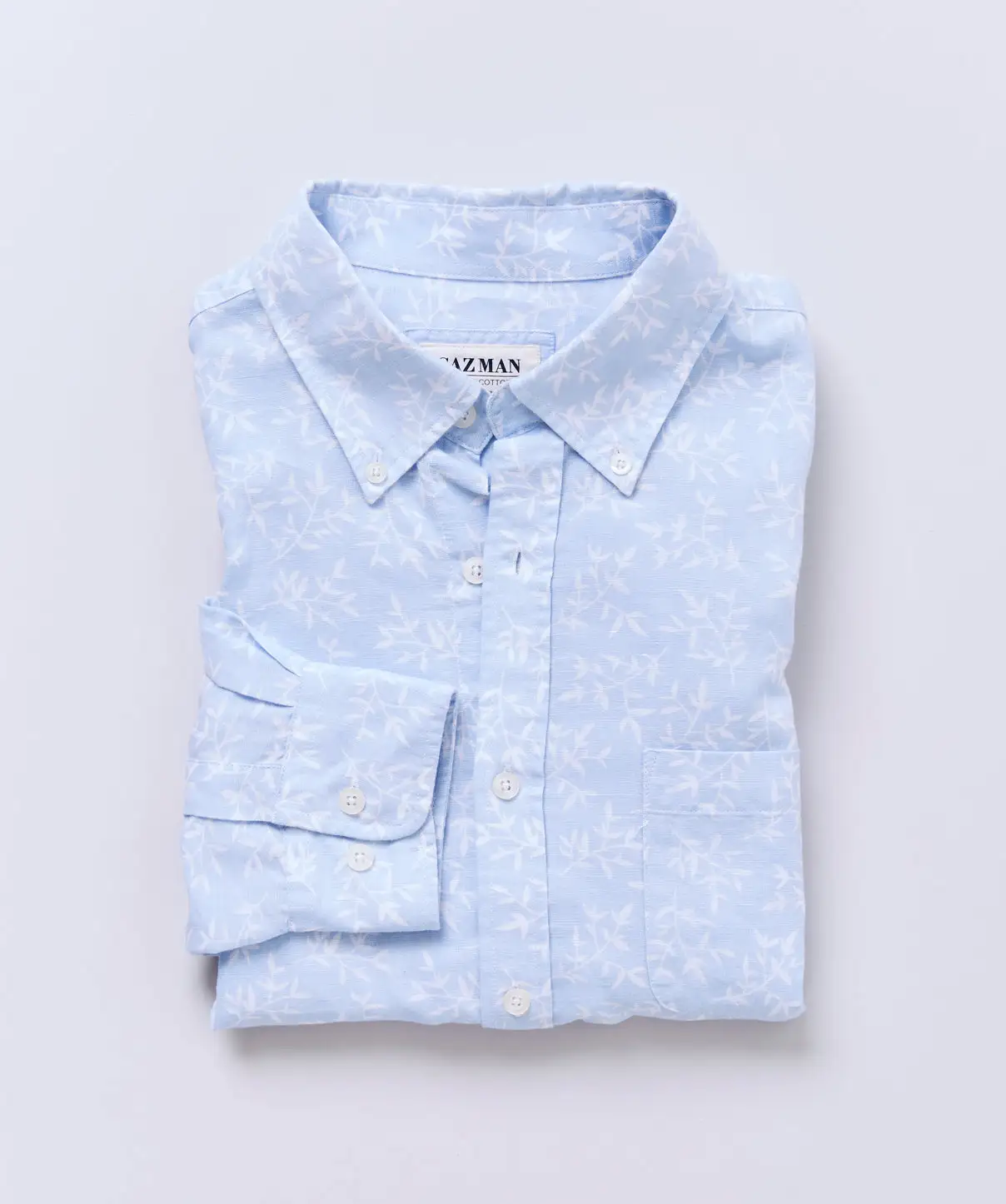 Gazman Linen Cotton Leaf Print Shirt - Sky Blue 4 Gazman Linen Cotton Leaf Print Shirt - Sky Blue - Image 2