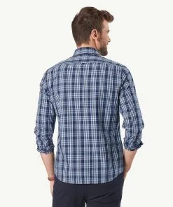 Gazman Tailored Casual Stretch Check Long Sleeve Shirt - Navy -Cheap Gazman Store 3 42838