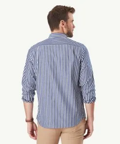Gazman Casual Stretch Stripe Long Sleeve Shirt - Navy -Cheap Gazman Store 3 42878