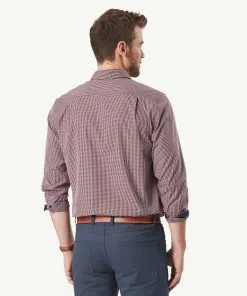 Gazman Easy Care Gingham Long Sleeve Shirt - Wine -Cheap Gazman Store 3 43242