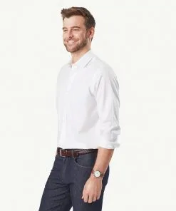 Gazman Tailored Easy Care Oxford Long Sleeve Shirt - White -Cheap Gazman Store 3 43722