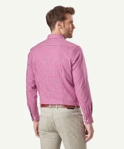 Gazman Tailored Easy Care Check Long Sleeve Shirt - Magenta -Cheap Gazman Store 3 44537