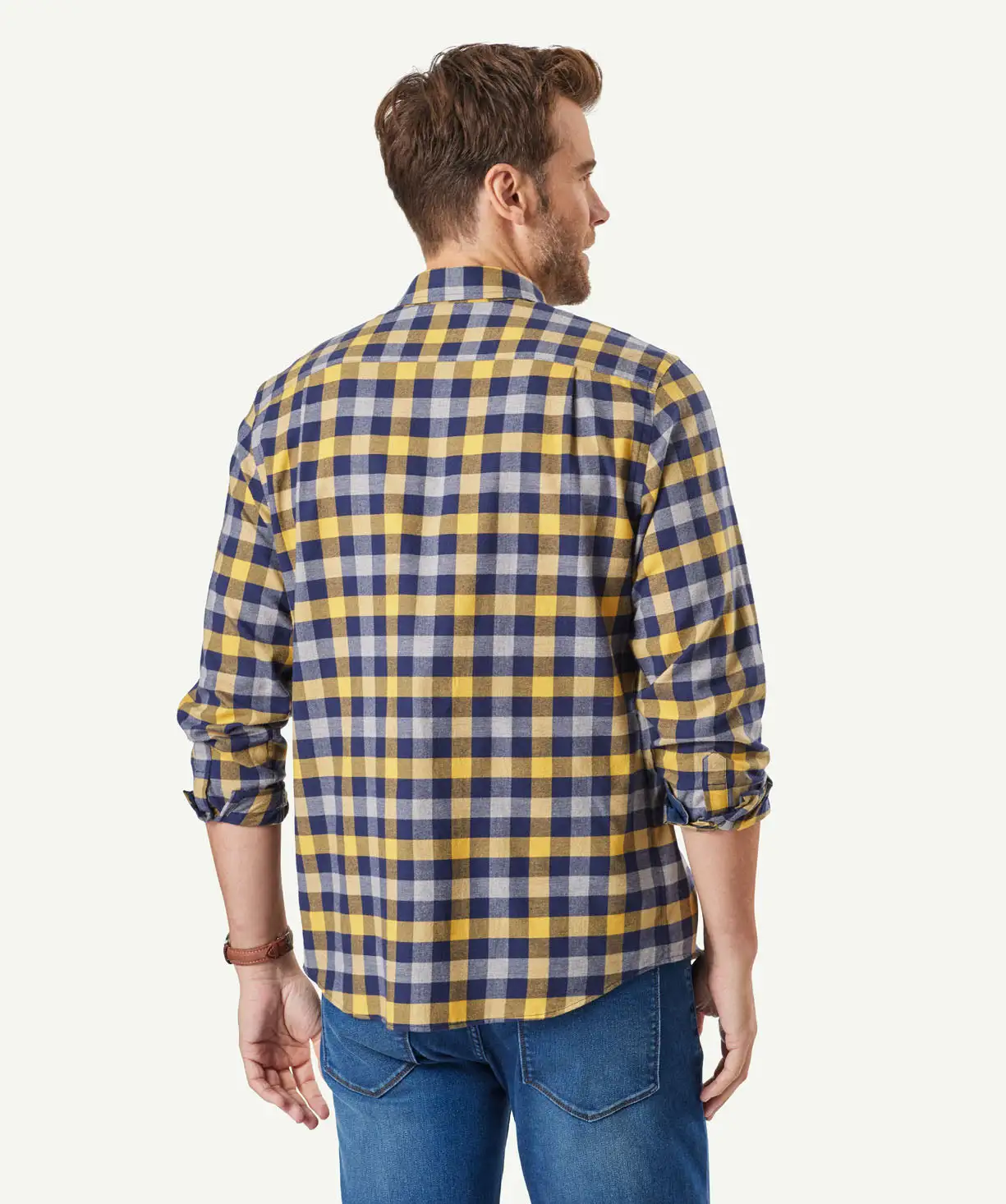 Gazman Brushed Twill Box Check Long Sleeve Shirt - Golden Yellow 5 Gazman Brushed Twill Box Check Long Sleeve Shirt - Golden Yellow - Image 3