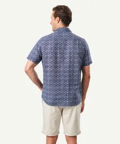 Gazman Linen Blend Fish Print Short Sleeve Shirt - Navy -Cheap Gazman Store 3 46412