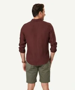 Gazman Tailored Pure French Linen Long Sleeve Shirt - Dark Red -Cheap Gazman Store 3 46871