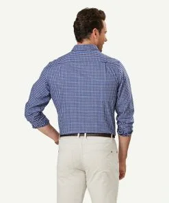 Gazman Easy Care Twill Check Long Sleeve Shirt - Navy -Cheap Gazman Store 3 46954