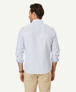 Gazman Tailored Linen Blend Check Long Sleeve Shirt - White -Cheap Gazman Store 3 47006
