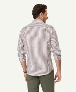Gazman French Linen Stripe Long Sleeve Shirt - Chocolate -Cheap Gazman Store 3 47011