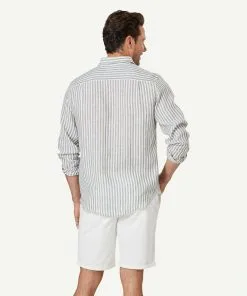 Gazman French Linen Stripe Long Sleeve Shirt - Khaki -Cheap Gazman Store 3 47017