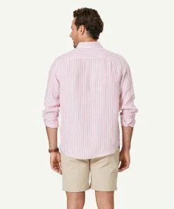 Gazman French Linen Stripe Long Sleeve Shirt - Pink -Cheap Gazman Store 3 47039